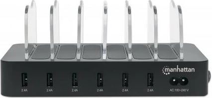 Stacion karikimi MANHATTAN 6 porta USB, 2.4A/5V, 55W, i zi