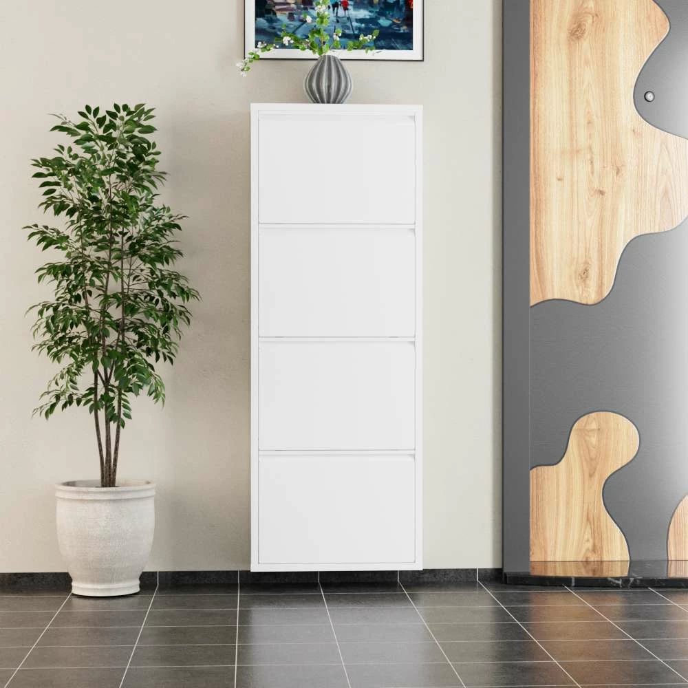 Dollap këpucësh metalik, 4 pjesë, ngjyrë e bardhë, Skye Decor