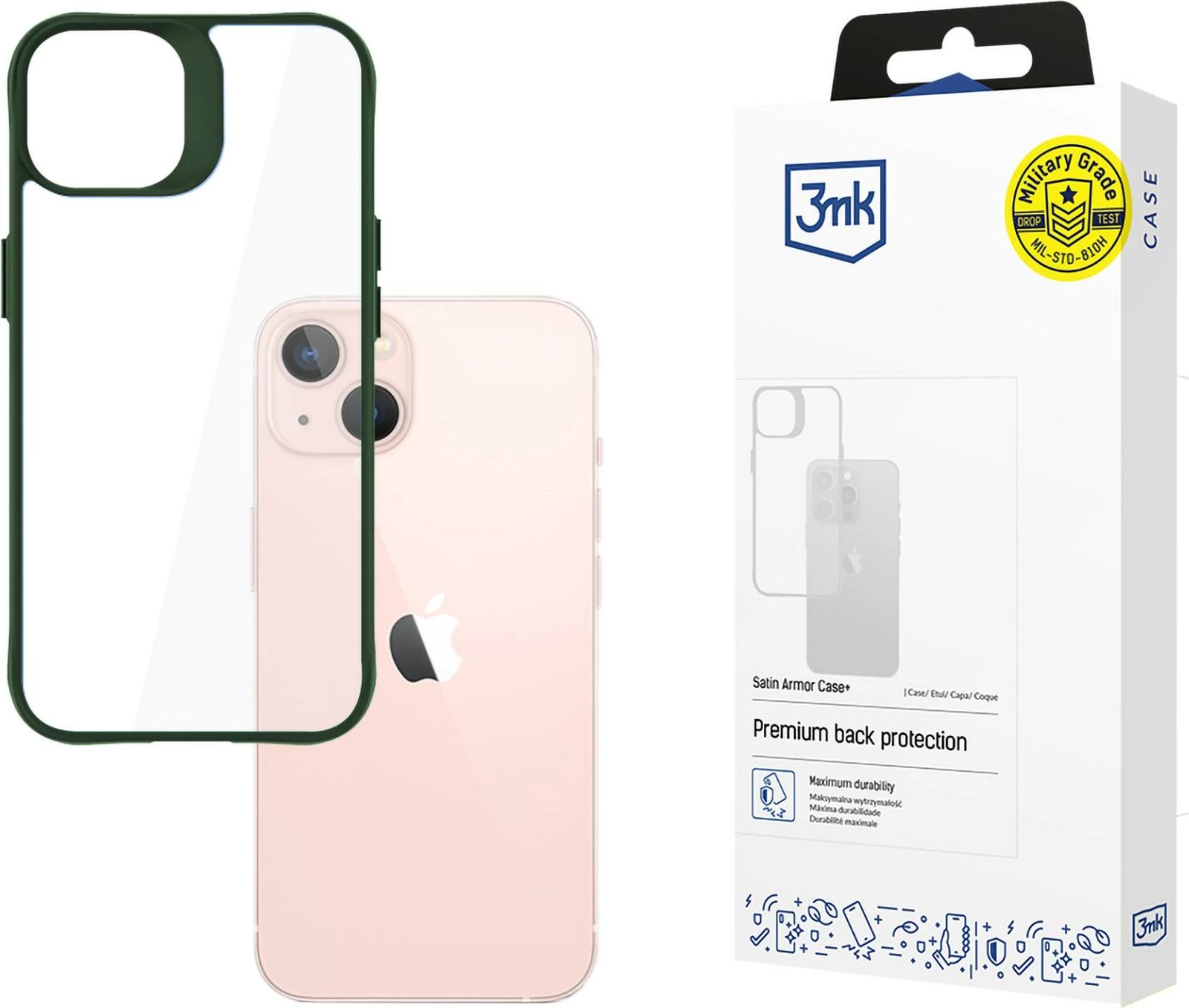 Mbështjellës 3mk Satin Armor Case+ për iPhone 14, Transparent me kornizë të gjelbër