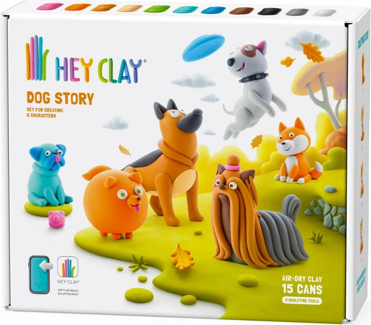 Set plastelinë, Tm Toys Hey Clay Dog Story HCL15024CEE, 15 kana, 11 ngjyra, me mjete dhe kod aplikacioni