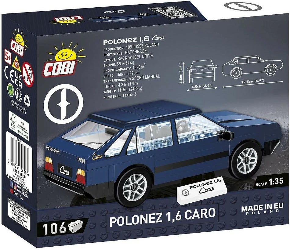 set ndërtimi me blloqe Cobi Polonez 1.6 Caro 24589 1:35 106 copë për moshat 6+ blu e errët set i vogël