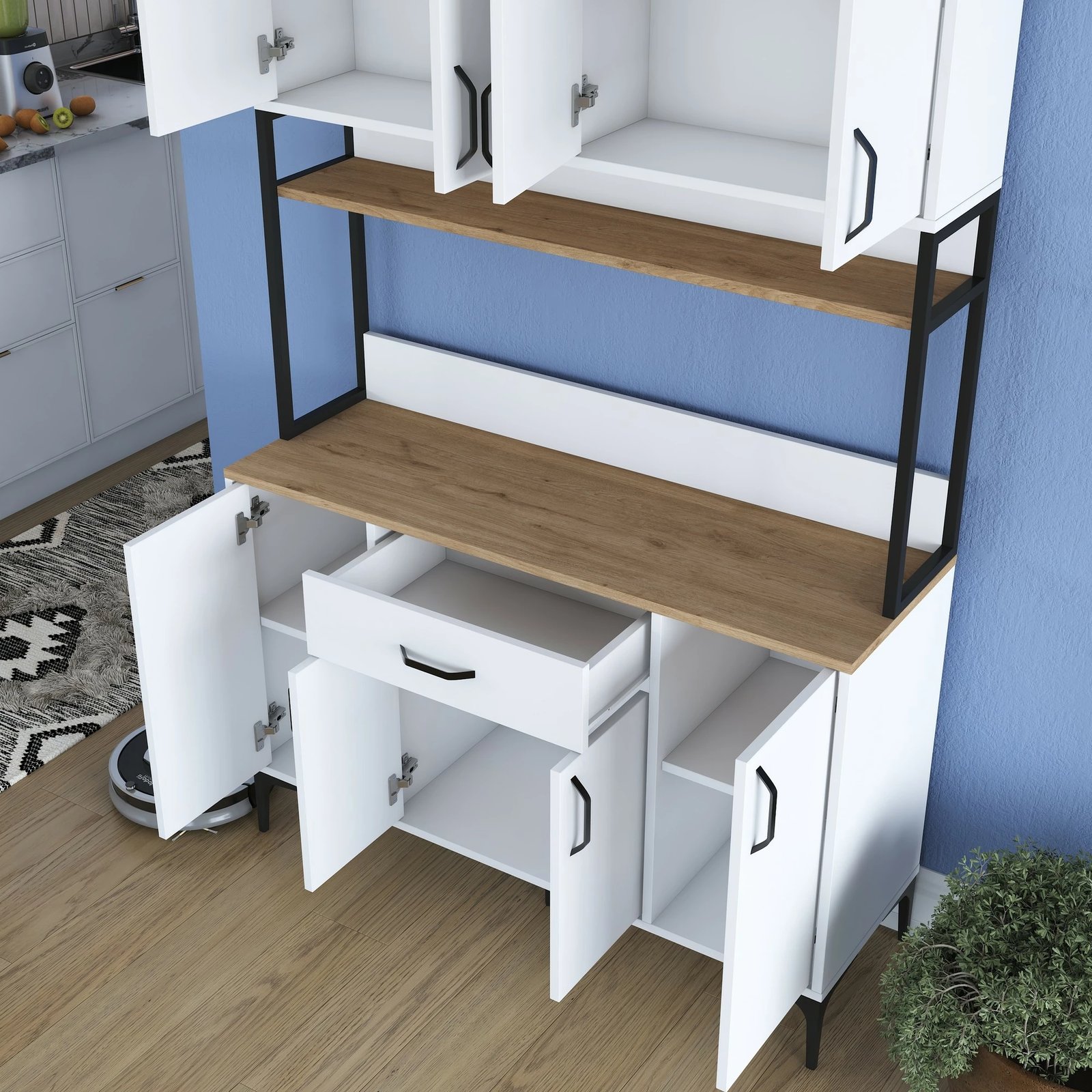 Dollap shumëpërdorimësh, ngjyrë arre dhe e bardhë, Skye Decor, JE127 - 3401