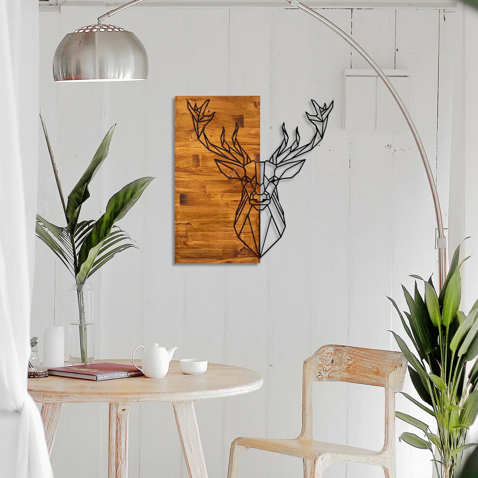 Aksesor dekorativ për mur, dru dhe metal, Wallity, Deer1, ngjyrë arre dhe e zezë, 56x58cm