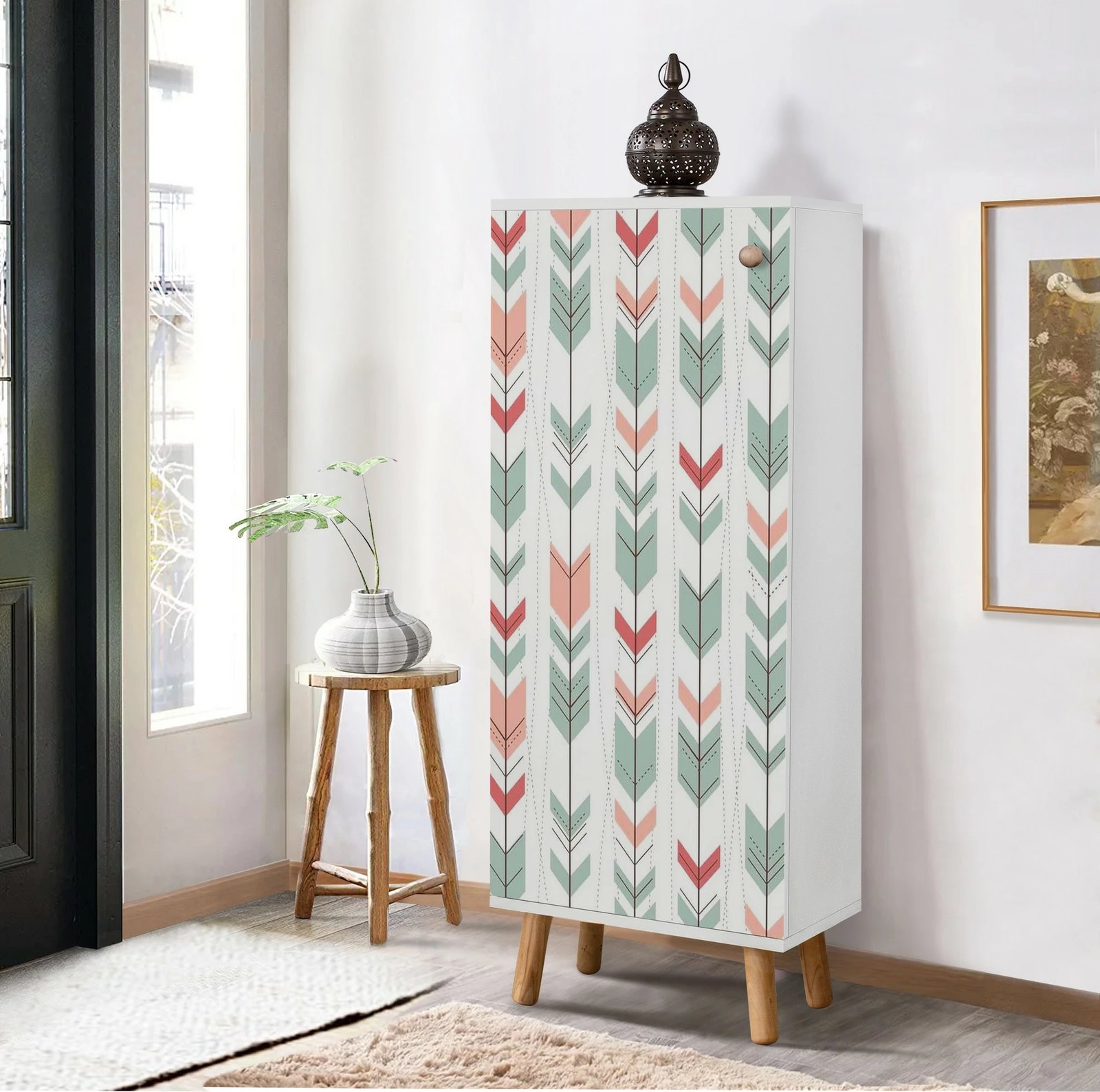 Dollap këpucësh Hanah Home, Vegas - B 943, ngjyrë e bardhë, këmbë dhe doreza prej druri, 50x135x38 cm