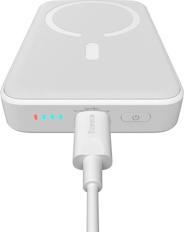 Powerbank Baseus Magnetic Mini 10000mAh, USB-C PD 20W / MagSafe 15W, i bardhë, me kabllo USB-C