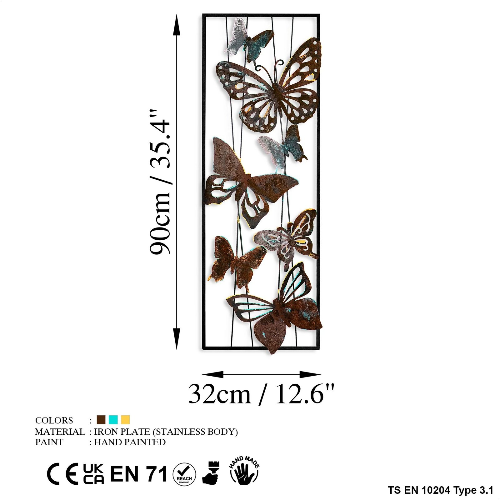 Aksesor metalik dekorativ për mur, flutura, Wallity, Kelebek 3