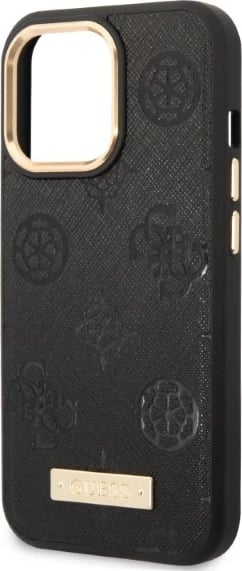 Mbështjellës Guess Peony Logo Plate për iPhone 13/13 Pro 6.1", MagSafe, i zi
