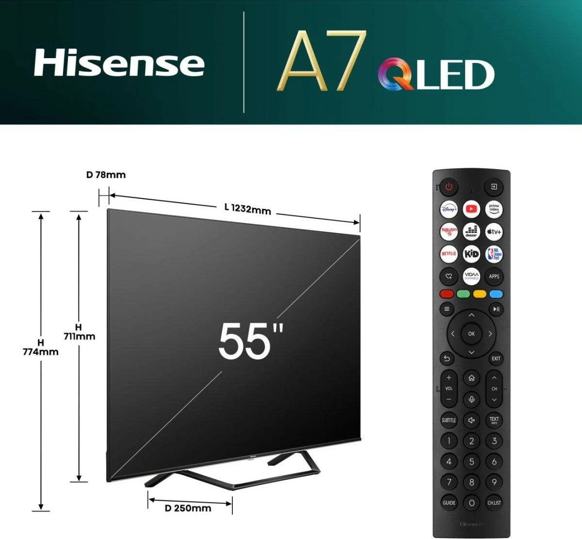 QLED TV Hisense 55A7NQ, 55 inç, 4K, Smart TV, gri