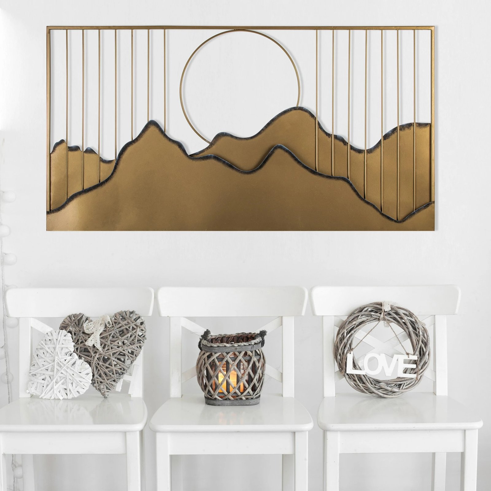 Aksesor dekorativ metalik për mur, Wallity Sagarmatha - 2, shumëngjyrësh, 114x4x60cm