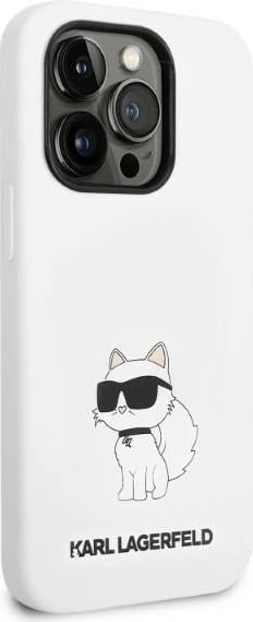 Mbështjellës Karl Lagerfeld KLHMP14XSNCHBCH për iPhone 14 Pro Max 6.7", silikon, MagSafe, Bardhë