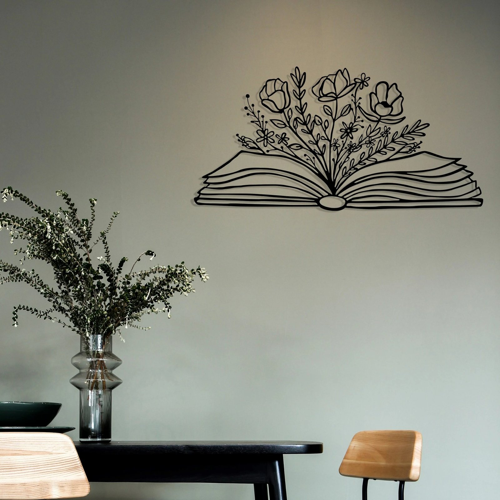 Aksesor dekorativ metalik për mur, lule Culture, Wallity, ngjyrë e zezë, 68x34cm