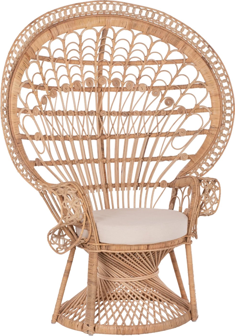 Karrige mbretërore pallua FH9342 rattan natyral - jastëk bezhë 114x72x150Hcm