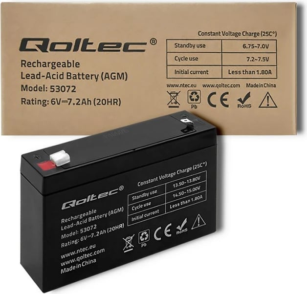 Bateri Qoltec 53072 AGM, 6V, 7.2Ah