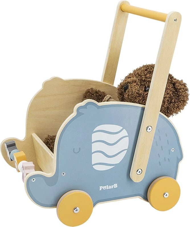 Karrocë ecëse druri fagu, Viga Elephant, rrota me gomë antirrëshqitëse, 12m+, multingjyrësh