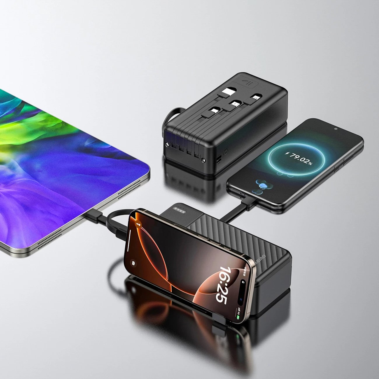 Powerbank Dudao K11 Max, 30000 mAh, me kabllo të integruara, e zezë