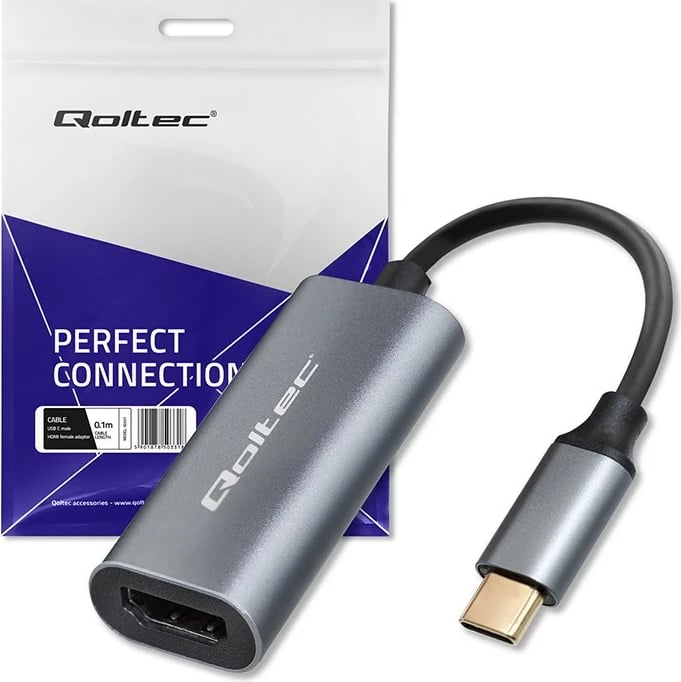 Adapter USB-C në HDMI Qoltec 50331, 4K 60Hz, alumini, zi/grafit