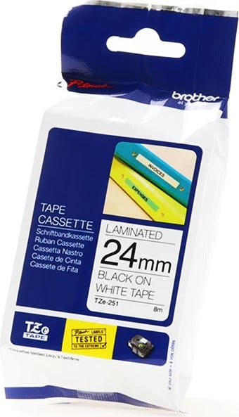 Kasetë shirit etiketimi, Brother, TZe-251, 24 mm 8 m e laminuar, zi në bardhë