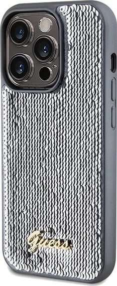 Mbështjellës Guess Sequin Script Metal për iPhone 14 Pro, argjend Mbështjellës Guess Sequin Script Metal për iPhone 14 Pro, argjend