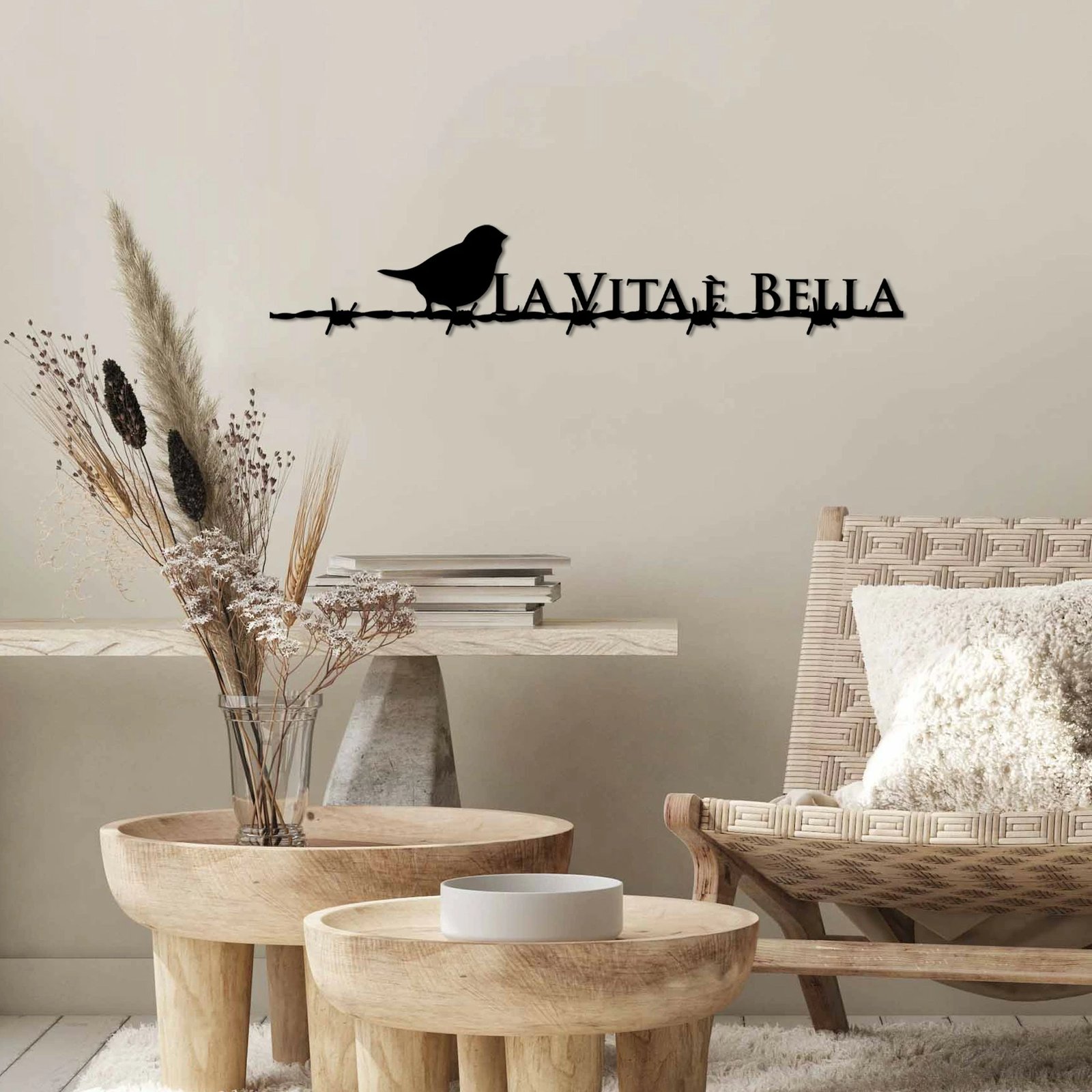 Aksesor dekorativ metalik për mur, Wallity Vita E Bella 4, ngjyrë e zezë, 86x15cm