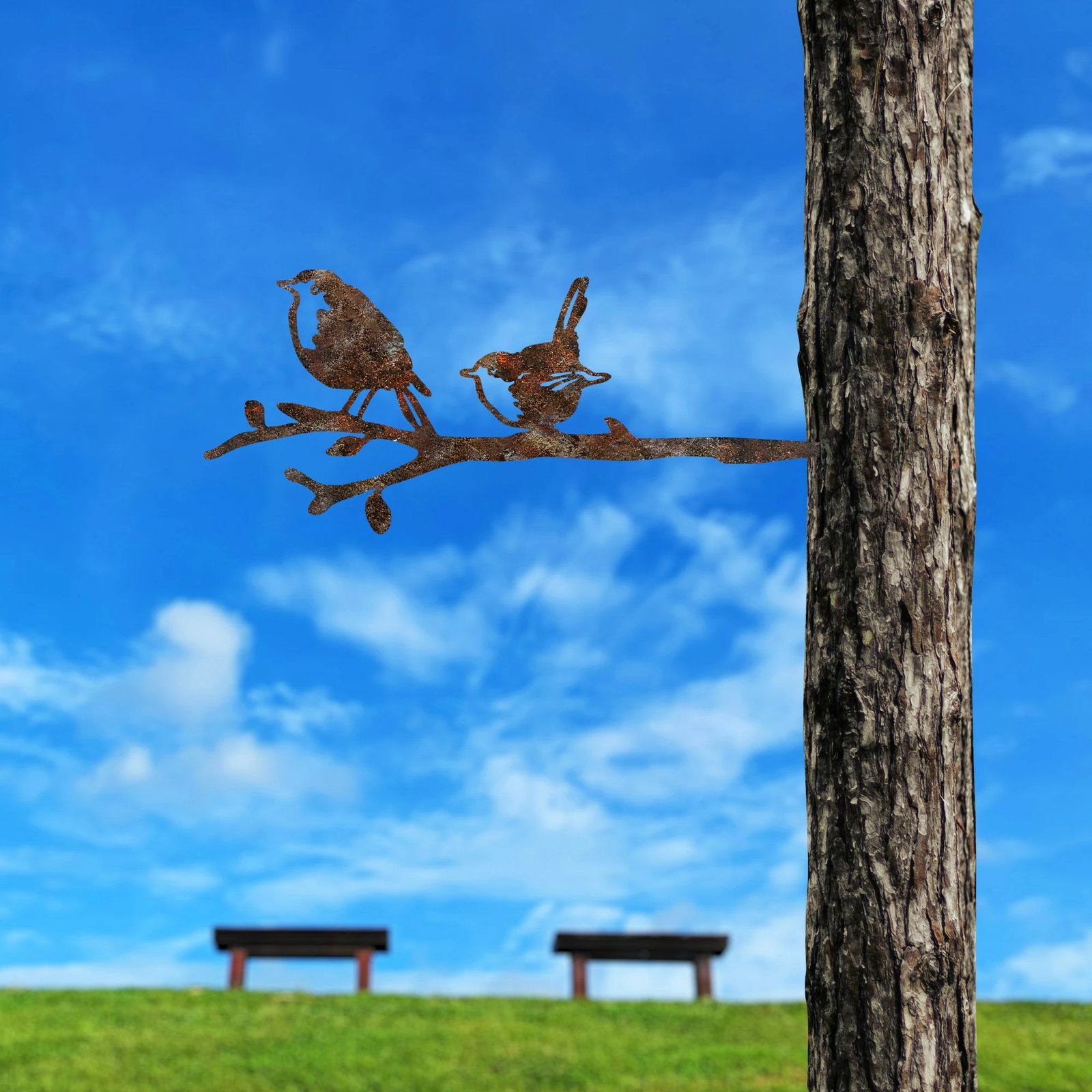 Objekt dekorativ kopshti, zogj në degë, ngjyrë kafe, Aberto Design, 55x22cm