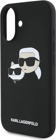 Mbështjellës Karl Lagerfeld Silicone Double Heads Print MagSafe për iPhone 16 Plus, i zi