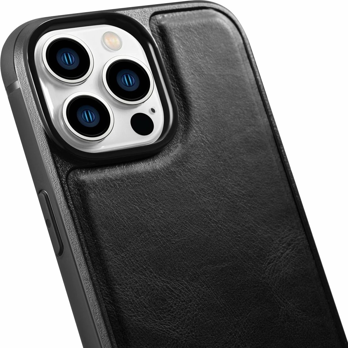 Mbështjellës iCarer Leather Oil Wax për iPhone 14 Pro Max, lëkurë, i zi