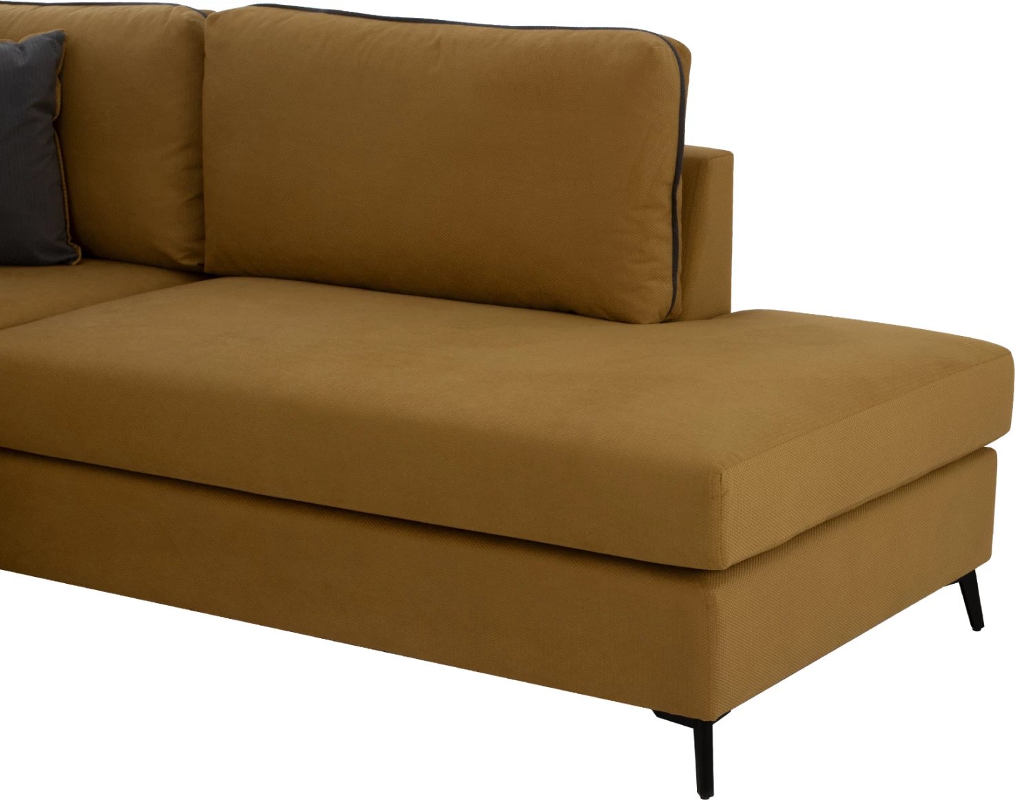 Divan qoshe DIVA, ngjyrë ari, këmbë të larta, 2 pjesë, qoshe e djathtë, pëlhurë rezistente ndaj njollave dhe ujit