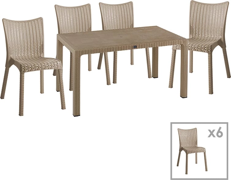 Tavolinë me karrige Explore-Confident set 7 copë PP kapuçino 150x90x73.5cm