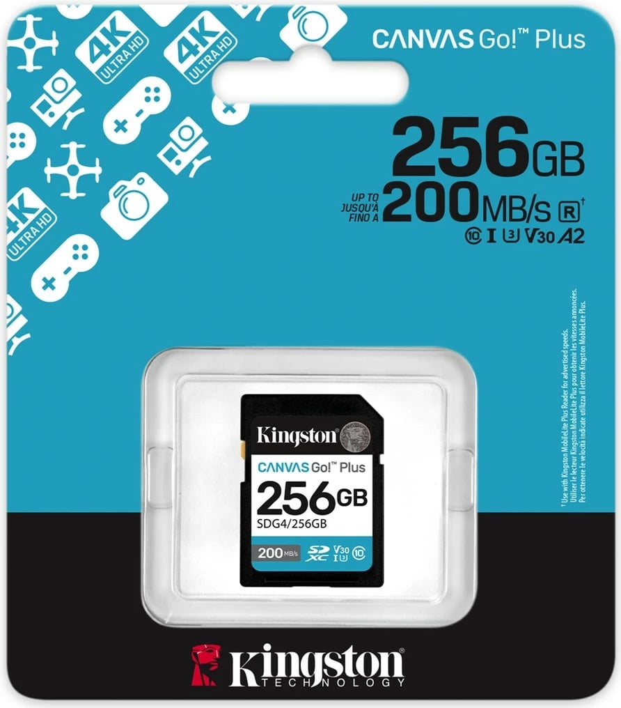 Kartë memorie Kingston Canvas Go! Plus 256GB SDXC, 200MB/s, e zezë