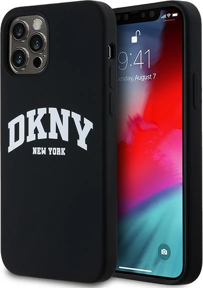 Mbështjellës DKNY Liquid Silicone me logo të bardhë, MagSafe, për iPhone 12/12 Pro, i zi