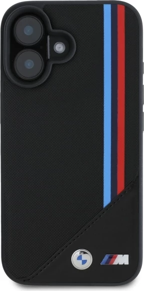 Mbështjellës BMW M Meshed Tricolor Stripes MagSafe për iPhone 16, i zi