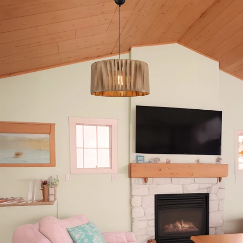 Llambë tavani lambu një-dritë E27, hije natyrale Φ40x20cm