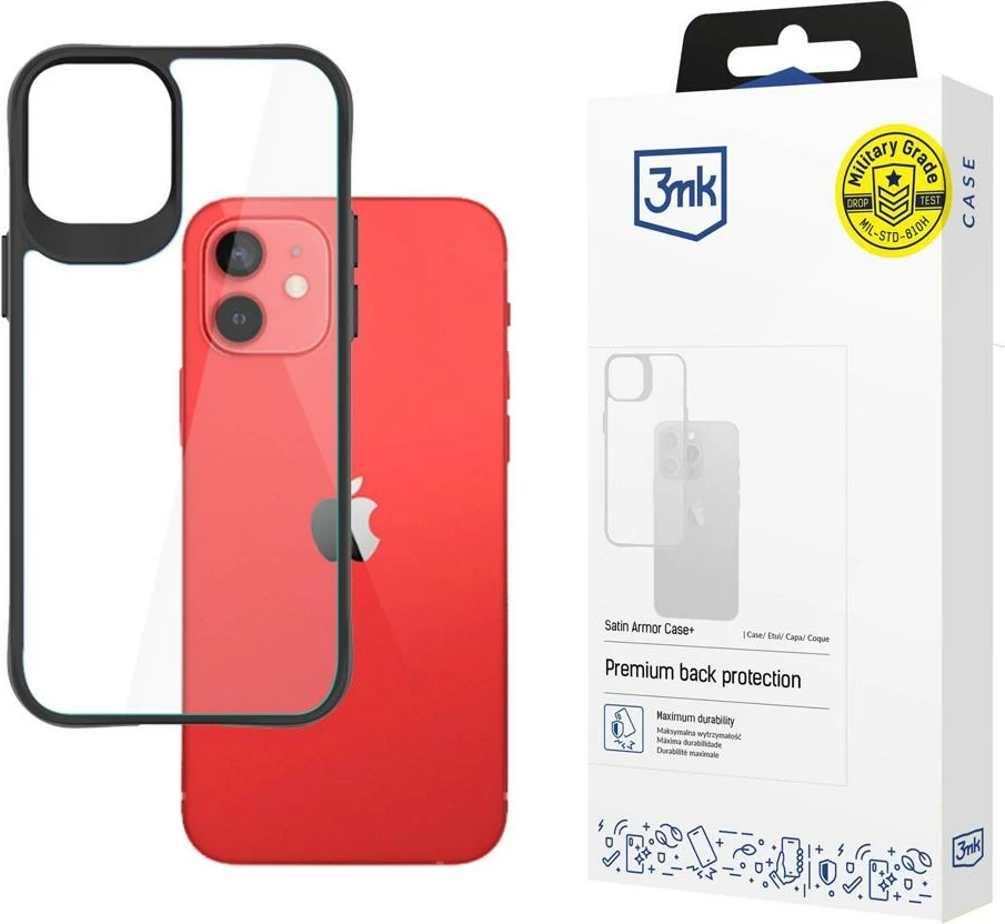 Mbështjellës 3mk Satin Armor Case+ për iPhone 12 mini, i zi/transparente