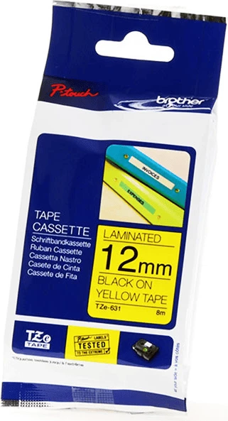 Kasetë etiketimi, Brother TZE-631, 12 mm 8 m, e laminuar, e zezë mbi e verdhë