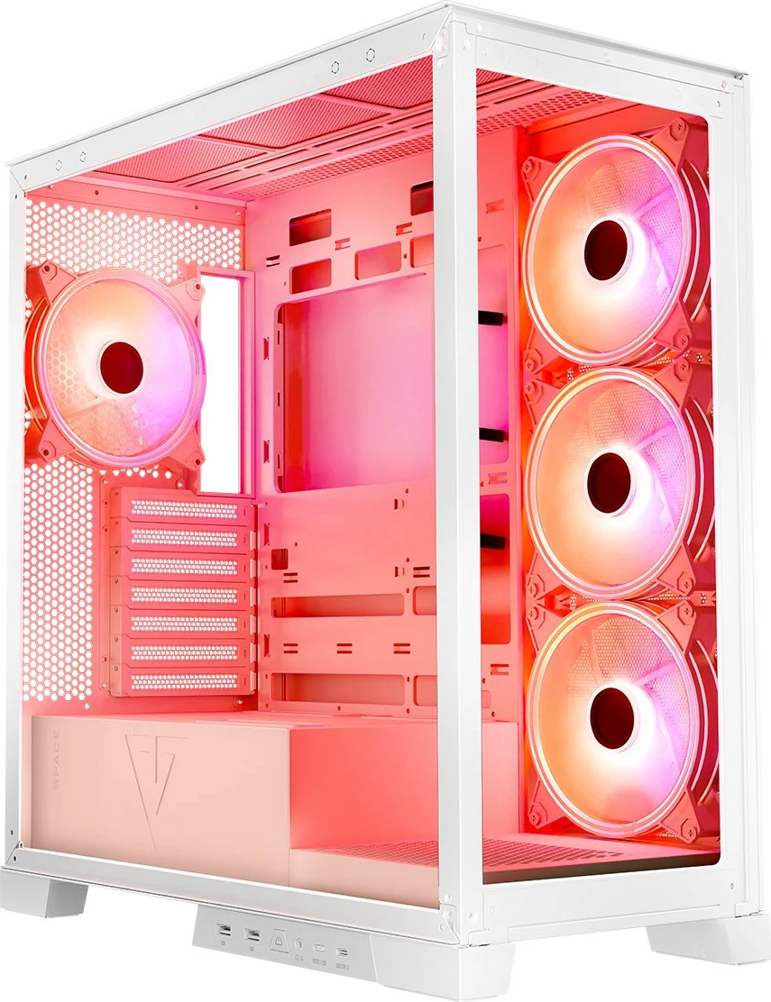 Kasë MODECOM Volcano Space ARGB, Midi Tower, xham i temperuar, e bardhë