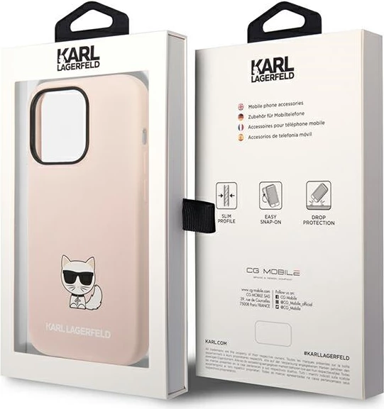 Mbështjellës Karl Lagerfeld KLHCP14LSLCTPI për iPhone 14 Pro 6.1", silikon, rozë