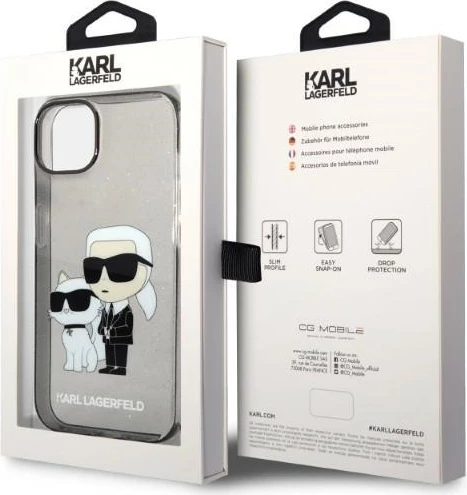 Mbështjellës Karl Lagerfeld Karl&Choupette për iPhone 14 Plus, i zi