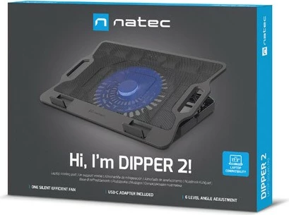 Cooling pad Natec Dipper 2, për laptop 12.1-17.3 inç, 2 USB, LED, e zezë
