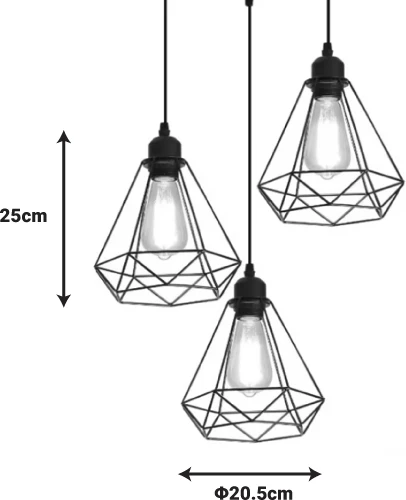 Llambë tavani tre-dritare, metal i zi, D30x25cm