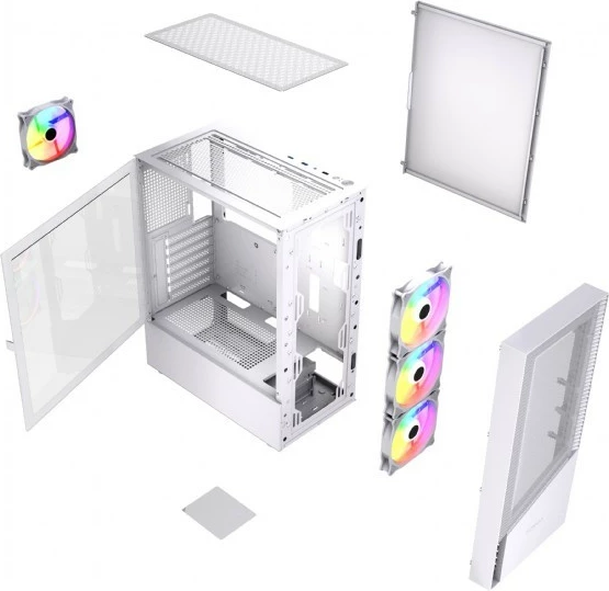 Kasë Gembird Fornax 4300, Midi Tower, ATX, ARGB, e bardhë
