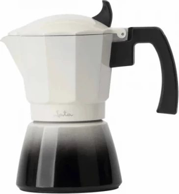 Aparat kafeje italian (moka) JATA Bistrea HCAF2403, 3 filxhanë, për induksion, trup alumini, bardhë-zi