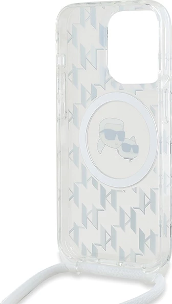 Mbështjellës Karl Lagerfeld IML Crossbody Monogram Karl & Choupette Head MagSafe për iPhone 15 Pro, Transparent