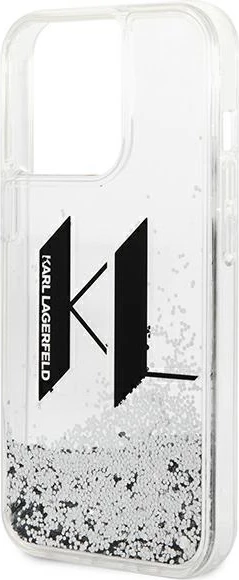 Mbështjellës Karl Lagerfeld KLHCP14LLBKLCS për iPhone 14 Pro 6.1", Liquid Glitter Big KL, argjendtë