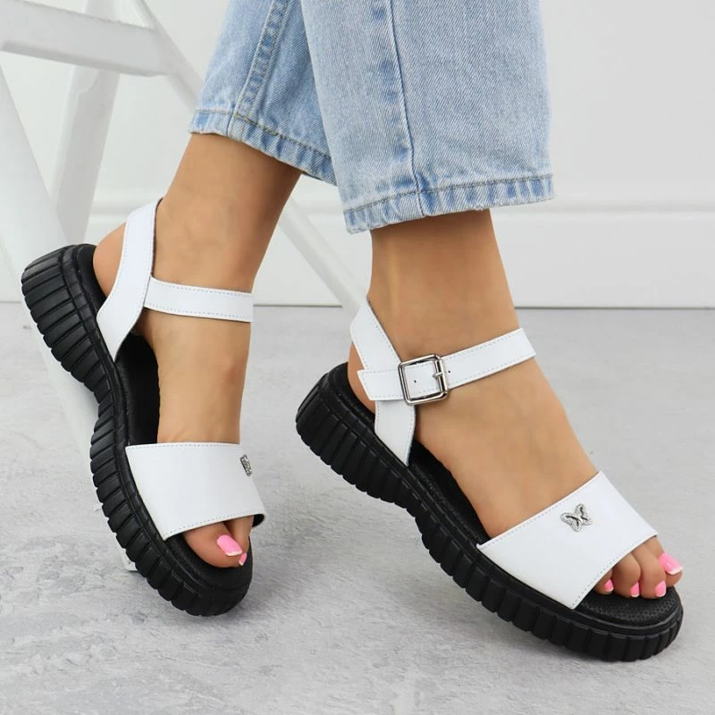 Sandale lëkure Filippo DS6811, të bardha, femra