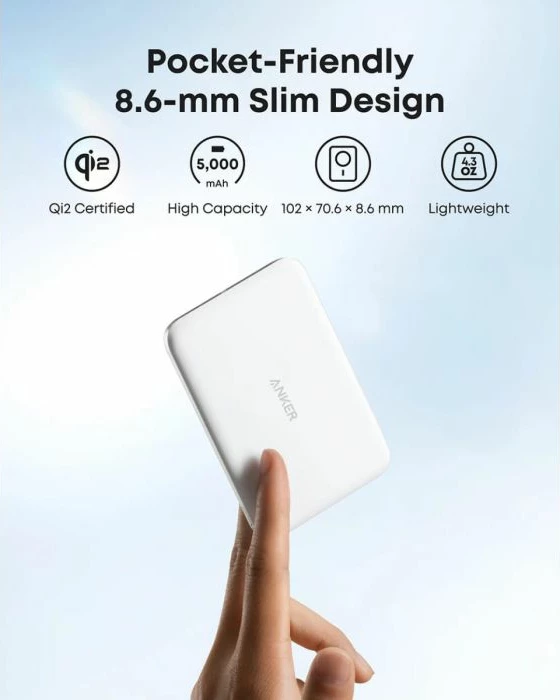 Powerbank magnetik Anker Nano A1665H21 5000 mAh Qi2/MagSafe 15W + USB-C 20W, i bardhë