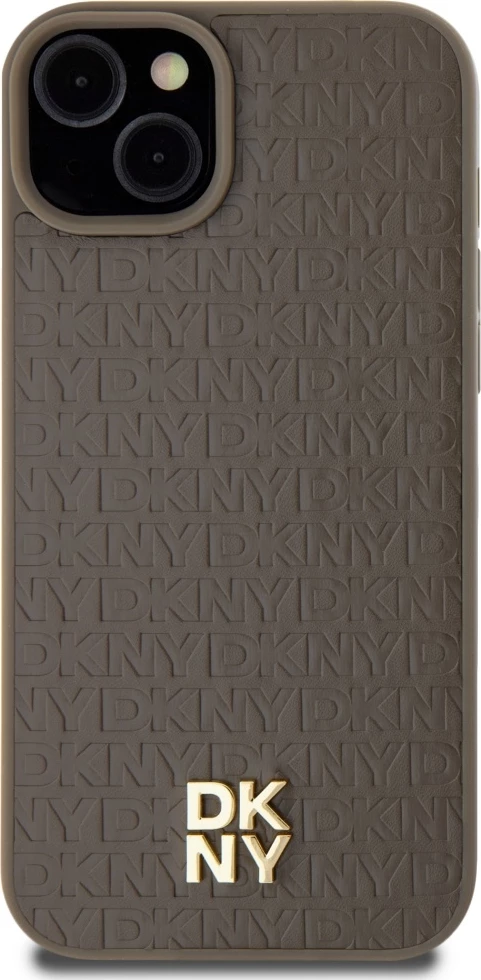 Mbështjellës DKNY Leather Pattern Metal Logo MagSafe për iPhone 15/14/13, Kafe