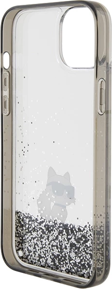 Mbështjellës Karl Lagerfeld Liquid Glitter Choupette për iPhone 15 Plus, Transparent, Silver