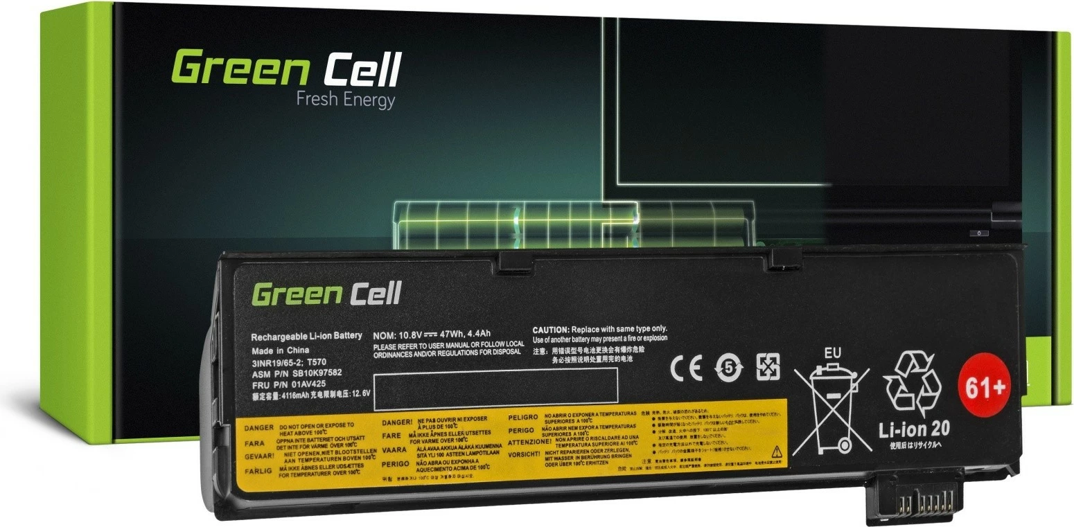 Bateri për laptop Green Cell LE95, për Lenovo ThinkPad T470/T570/A475/P51S/T25, 4400 mAh, Li-ion, 6 qeliza