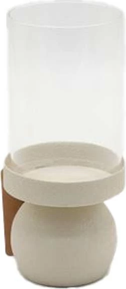 Mbajtës qiriri VELA, metal, xham, bezhë, 9x9x20cm