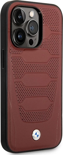 Mbështjellës BMW BMHMP14L22RPSR për iPhone 14 Pro 6.1", Leather Seats Pattern, MagSafe, Kuq e errët